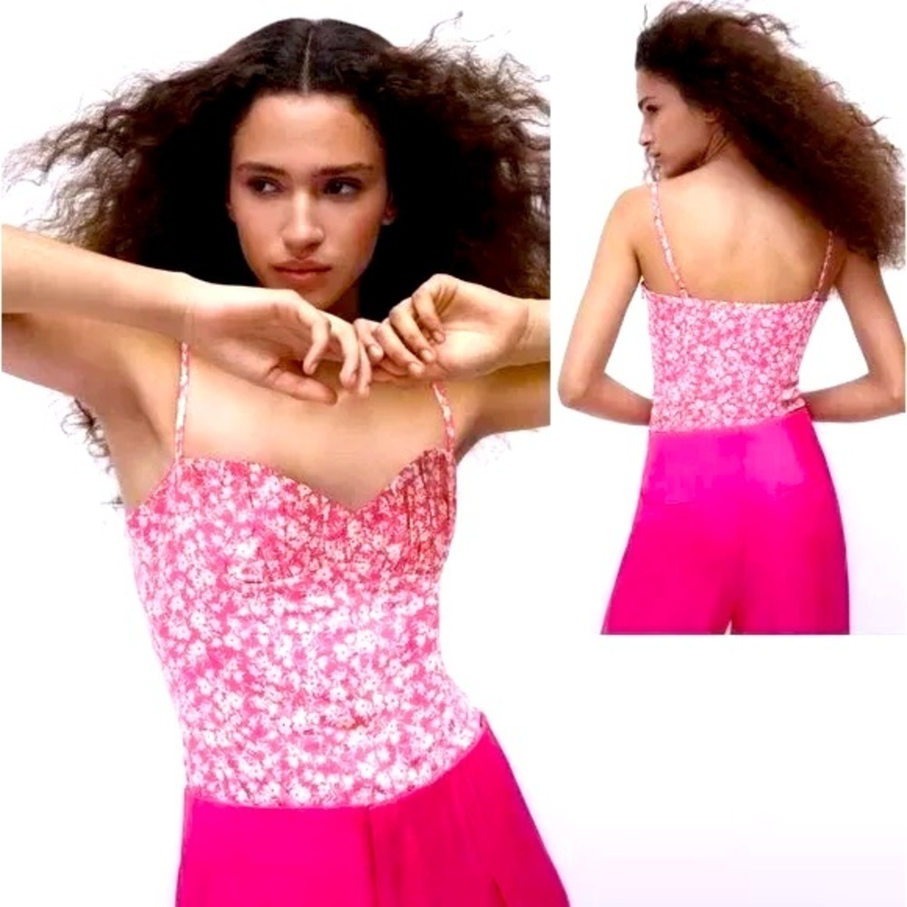Zara NWT Pink floral corset Bodysuit, Size M